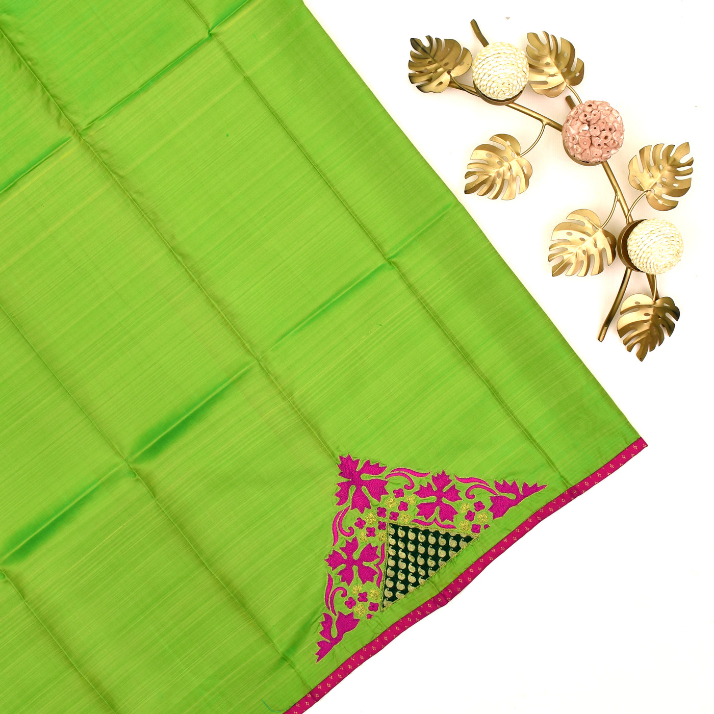 Neon Green Embroidery Silk Saree