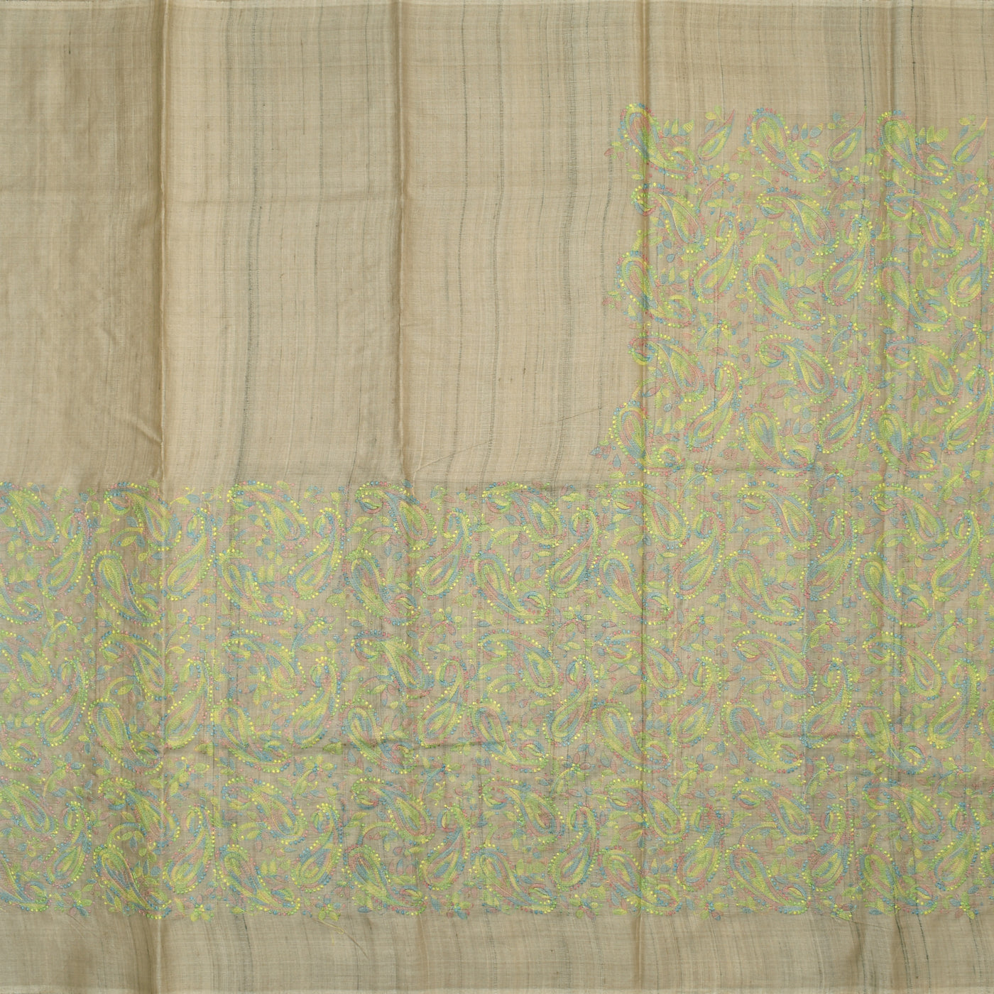 Off White Tussar Silk Saree with Embroidery Design