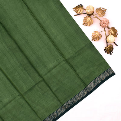 Olive Green Tussar Silk Saree with Floral Printed Design