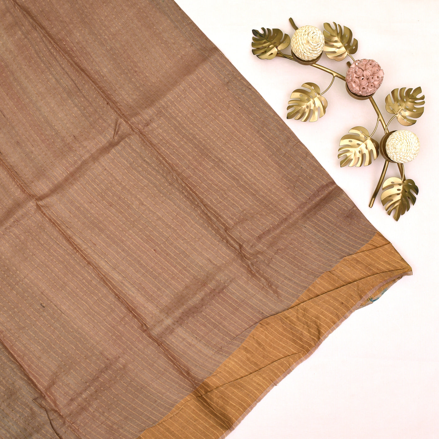 Onion Pink Tussar Printed Saree with zari lines blouse