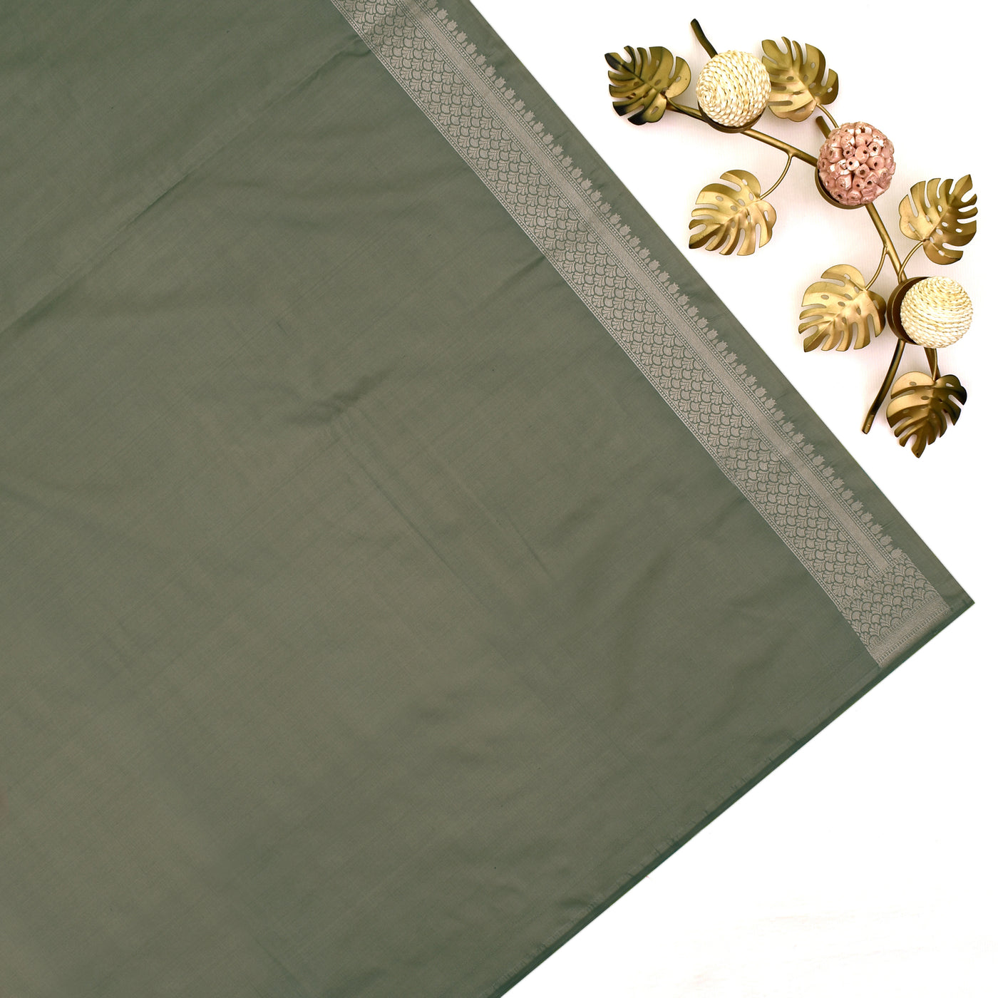 Olive Green Banarasi Silk Saree with Zari Stripes Design