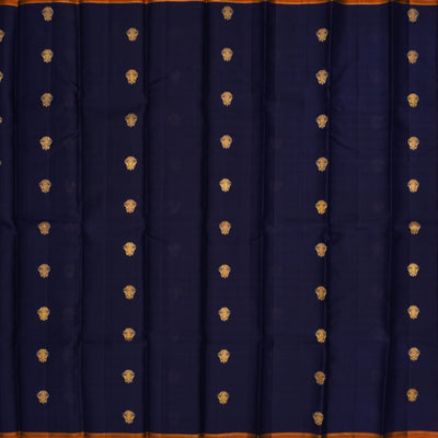 Navy Blue Organza Kanchipuram Silk Saree with Medium Butta Design