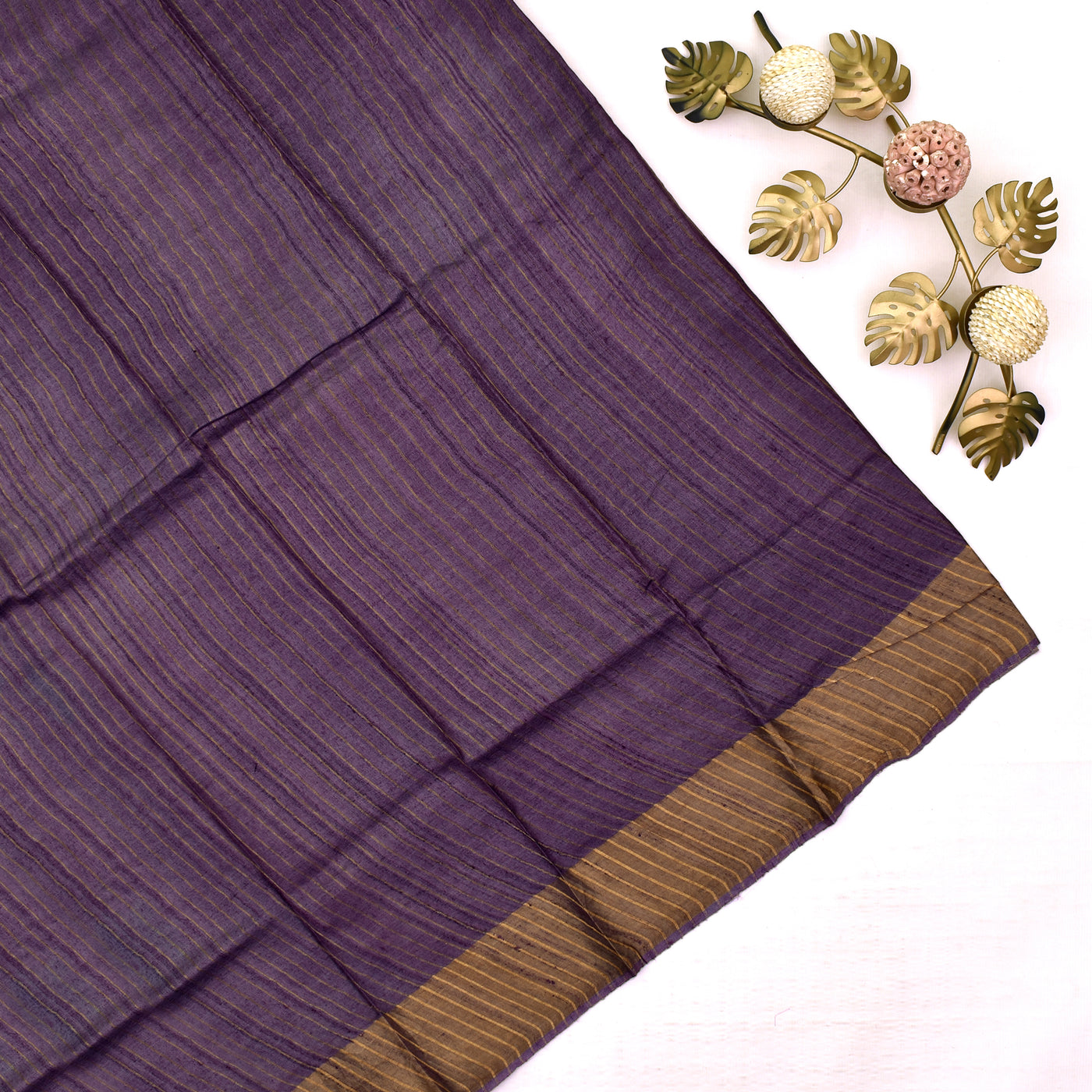 Purple Tussar Silk Saree with zari lines blouses