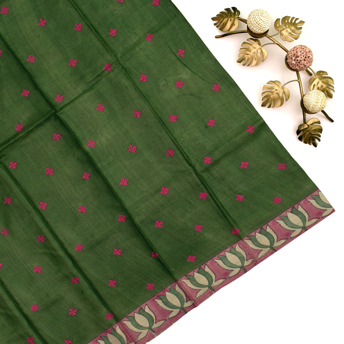Pure Tussar Silk Saree with kutch work blouse