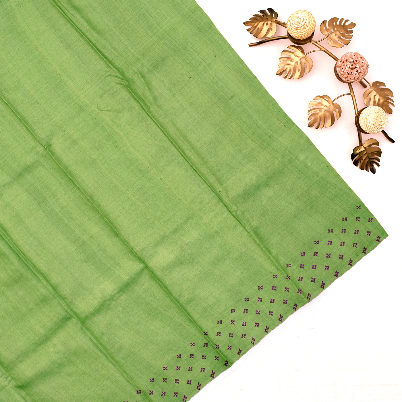 Apple Green Tussar Silk Saree with Mirror Embroidery Printed Design