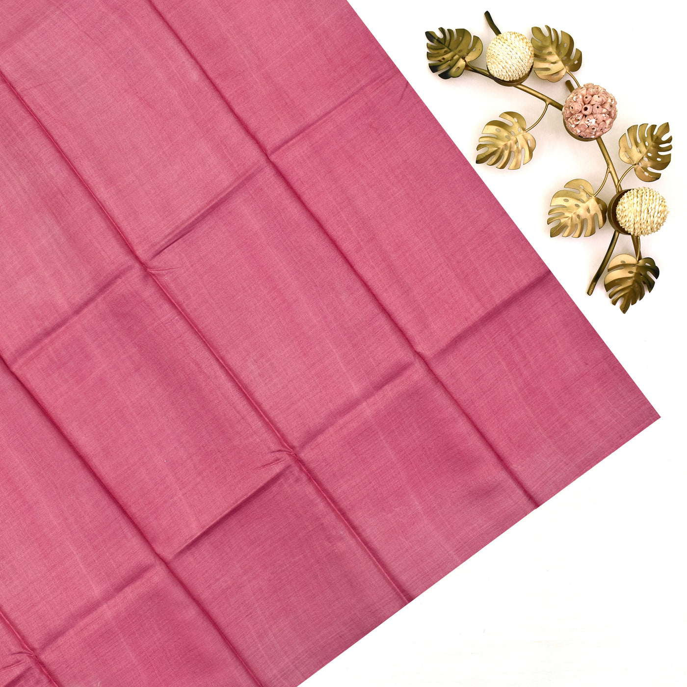 Off White Tussar Silk Saree with Baby Pink Plain Blouse
