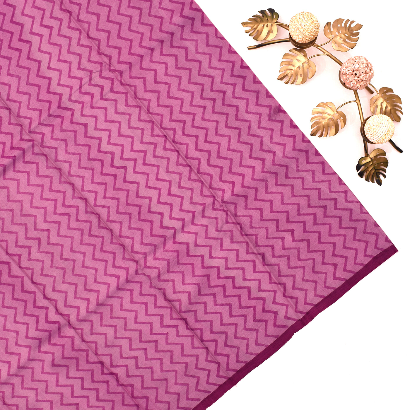 Off White and Magenta Tussar Silk Saree with Floral Printed Design