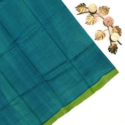 Green Tussar Silk Saree with Short Pallu