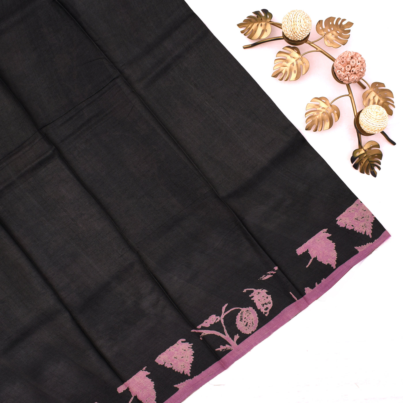 Black Tussar Silk Saree with Small Butta Leaf Design