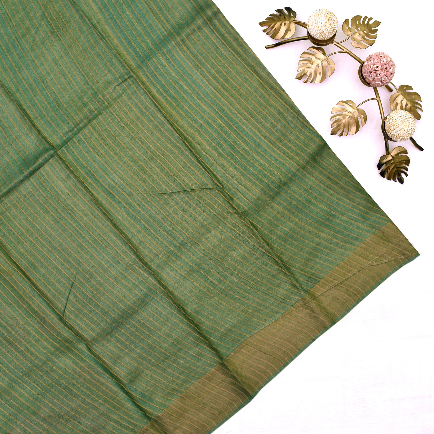 Apple Green Tussar Silk Saree with Floral Printed Design