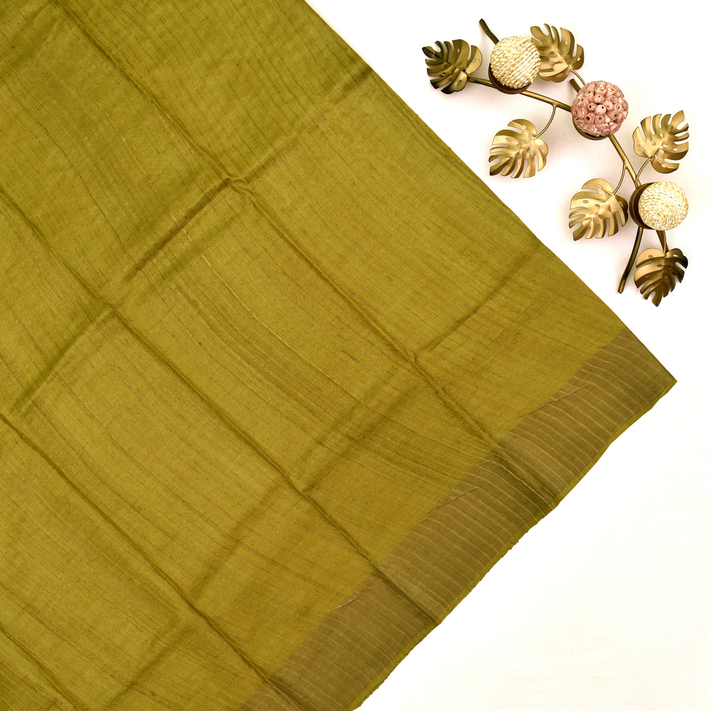 Mustard Tussar Printed Saree with zari lines blouse