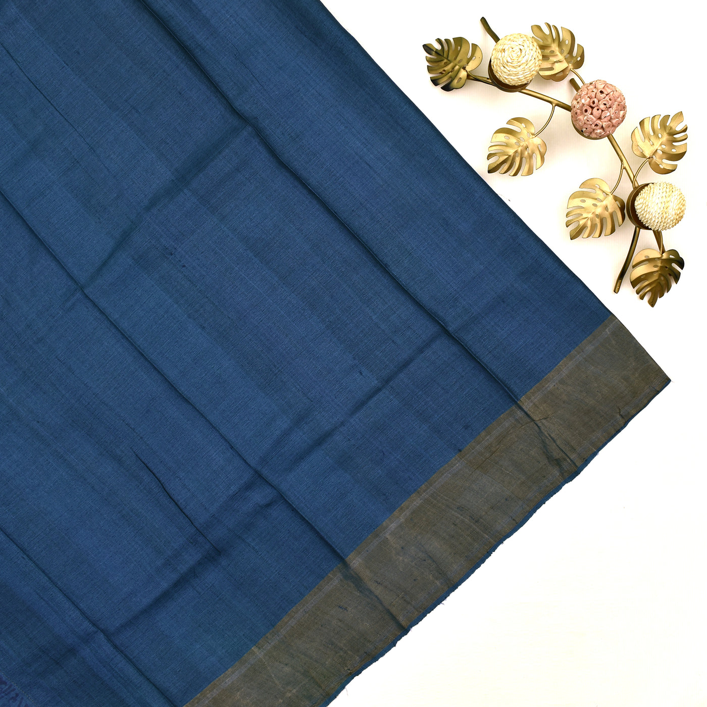 MS Blue Tussar Silk Saree with plain blouse