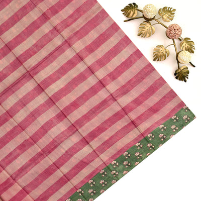 Onion Pink Tussar Silk Saree with stripes design blouse