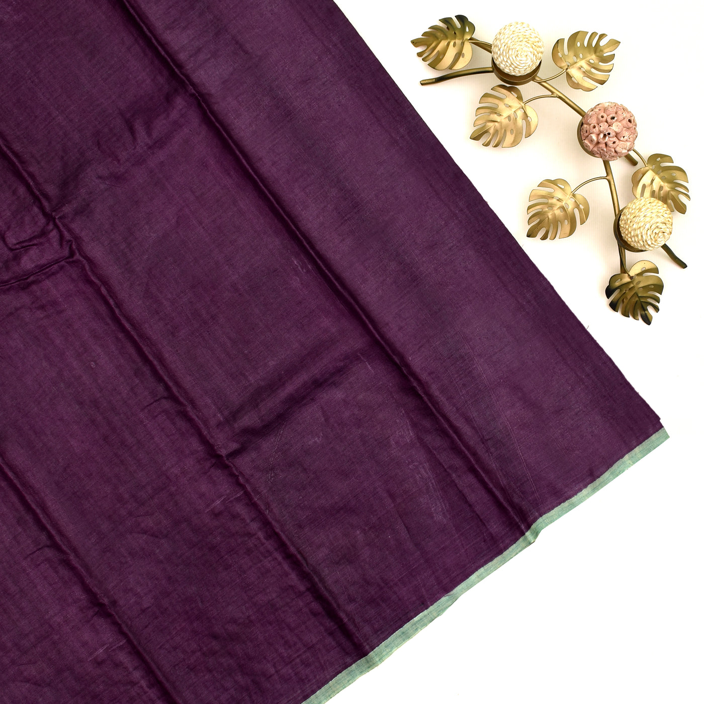 Mint Green Tussar Silk Saree with Violet Cut work Pallu