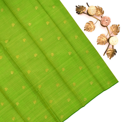 Orange Samaga Green Kanchipuram Silk Saree with Vanasingaram Butta Design