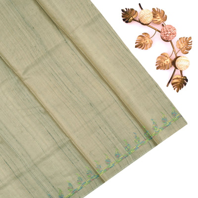 Off White Tussar Silk Saree with Embroidery Design
