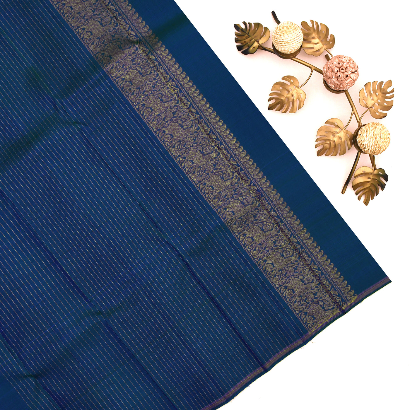 Peacock Blue Kanchipuram Silk Saree with Kodi Creeper Design