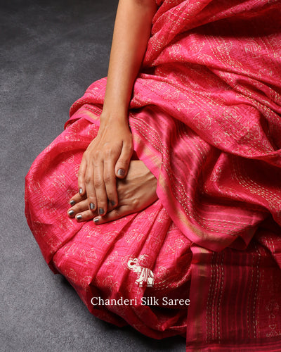 Rani Arakku Chanderi Silk Saree with Kandha Work Design
