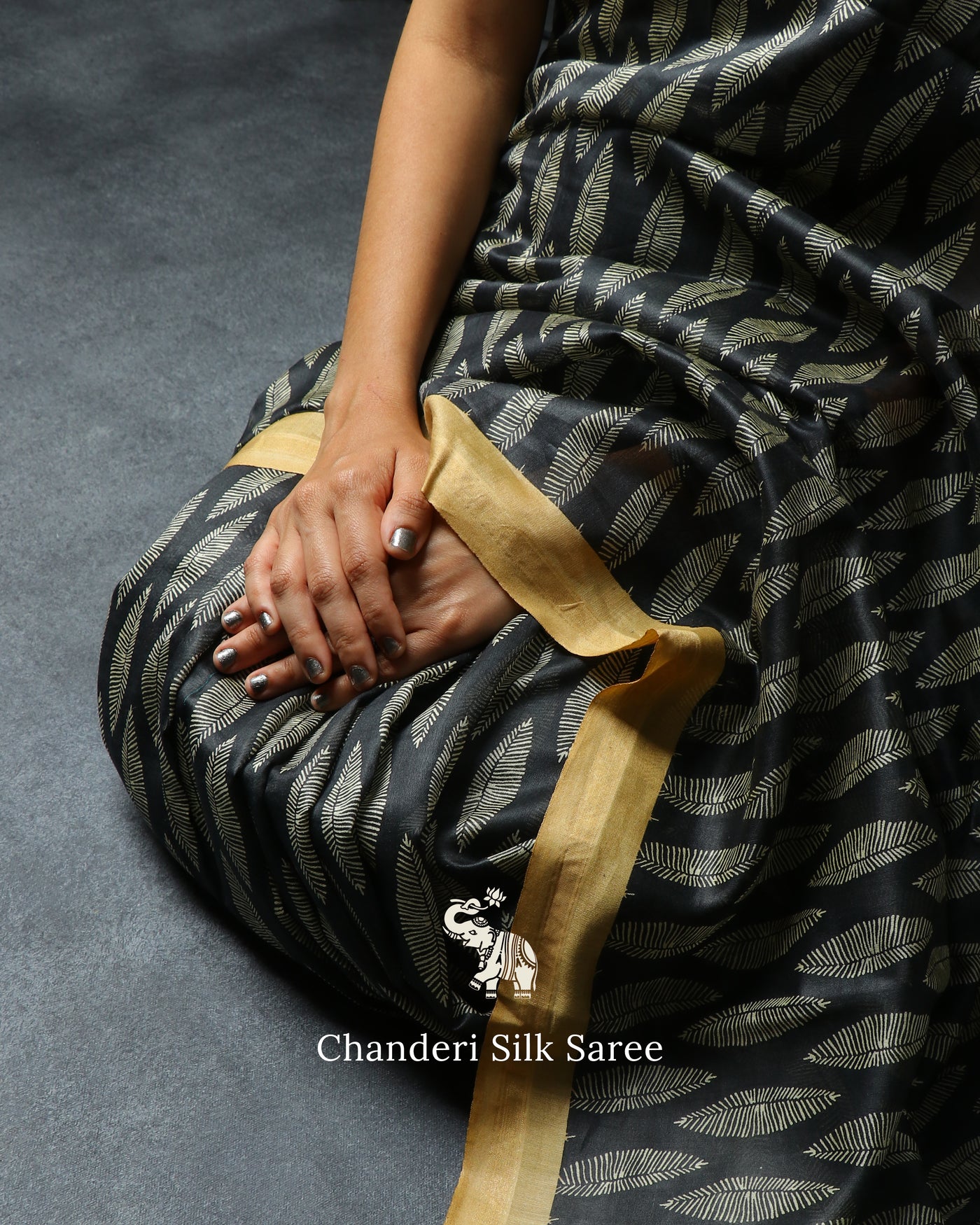 Black Chanderi Silk Saree with Kantha Work Pallu