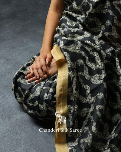 Black Chanderi Silk Saree