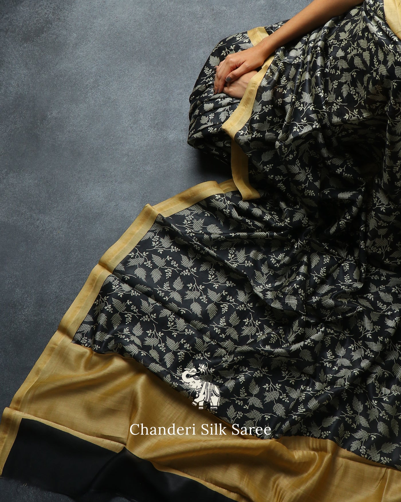 Black Chanderi Silk Saree