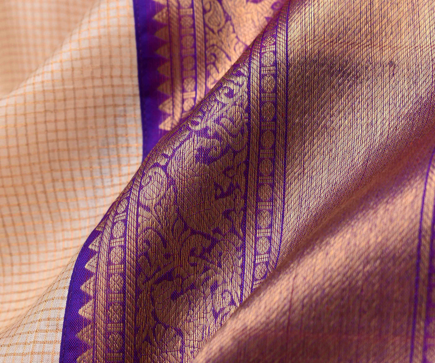 half-white-checked-tussar-saree-with-purple-kanchi-silk-blouse-and-long-border