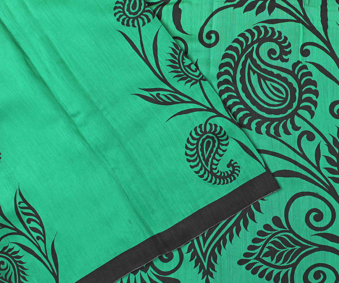 green-paisley-floral-printed-tussar-saree