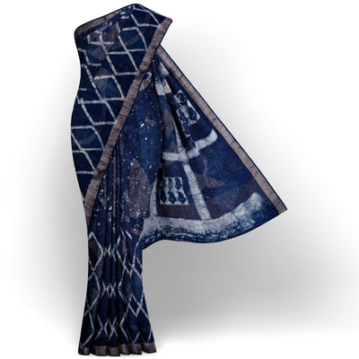Indigo Blue Linen Saree (4641221542001)