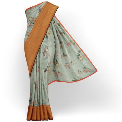 light-grey-checked-organza-silk-saree-with-orange-blouse