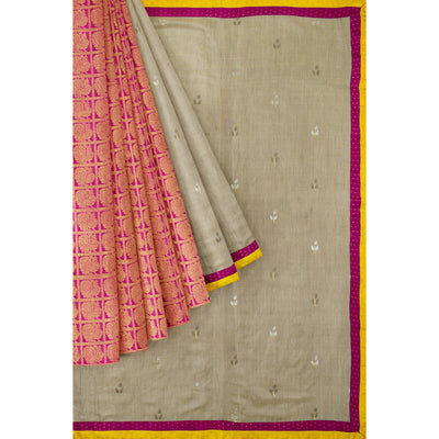 tissue-tussar-silk-with-pink-checked-mayilchakaram-kanchi-silk-half-and-half-saree-pink-blouse
