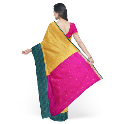yellow-soft-tussar-saree-with-kanchipuram-borders