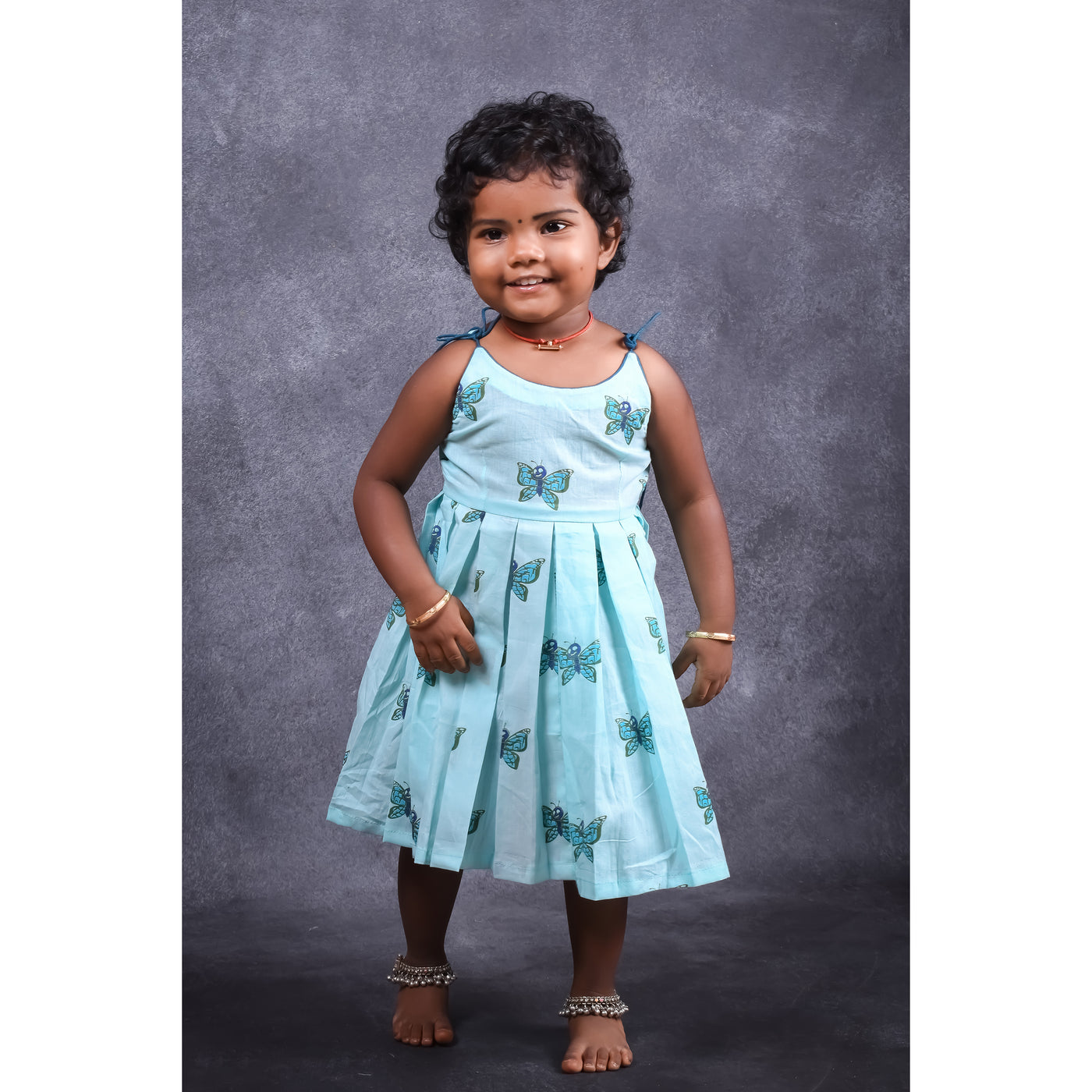 Abha - Light Blue Butterfly Cotton Mul Frock