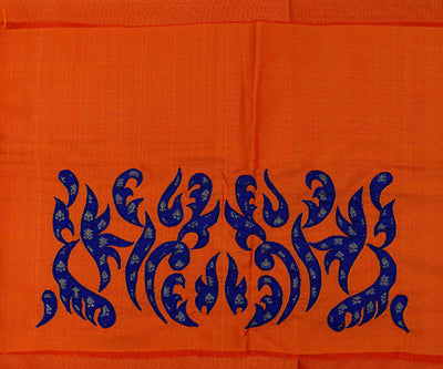 orange-kanchi-silk-saree-crafted-with-blue-kanchi-silk-applique-in-border