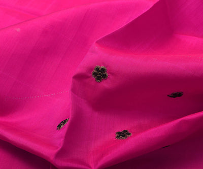 black-kanchi-silk-saree-with-hot-pink-pallu-crafted-with-kalamkari-applique-with-blouse