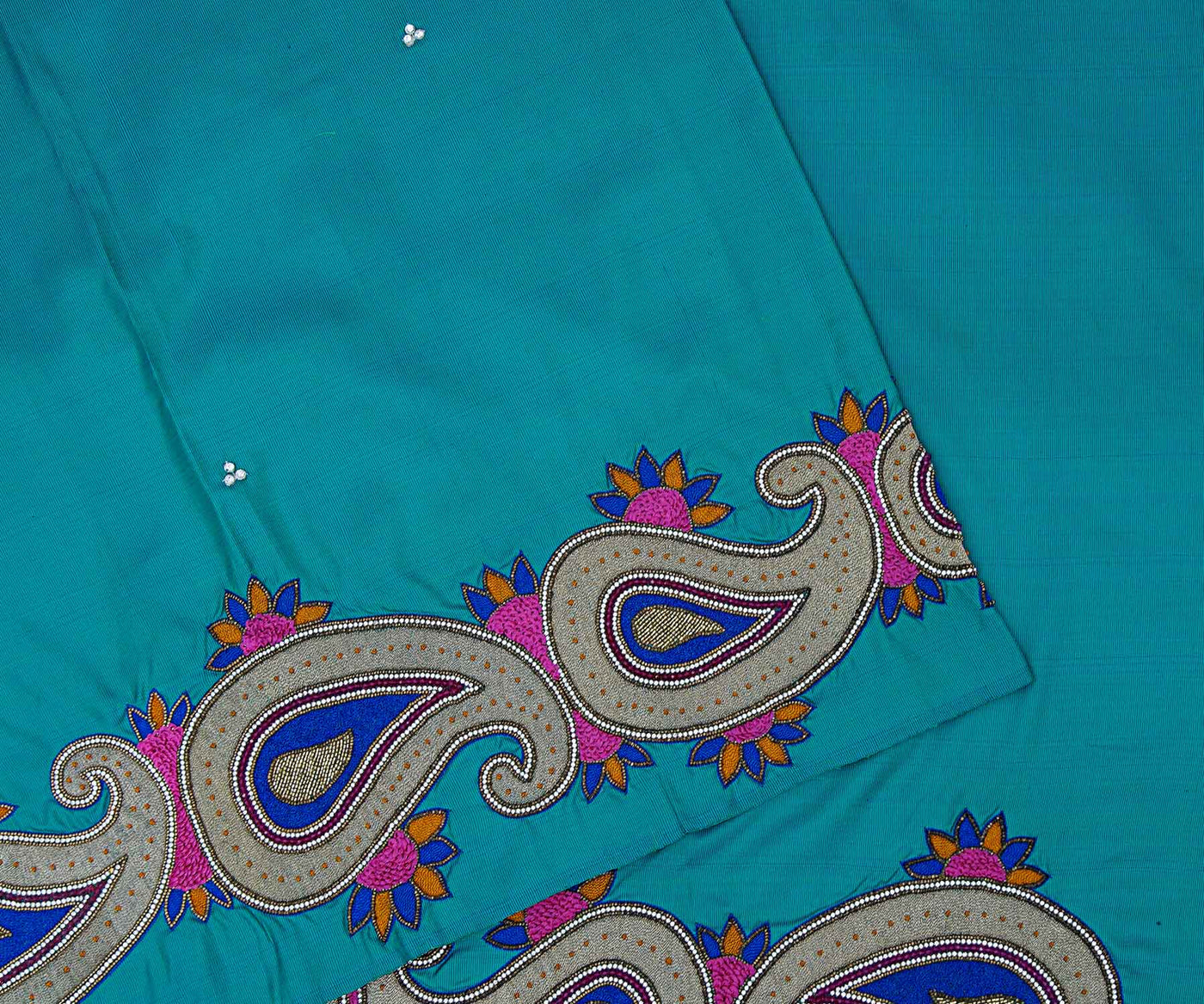 bluish-green-kanchi-silk-saree-crafted-with-mango-zari-load-embroidery-and-swarovski-stone-buttas-all-over-in-saree